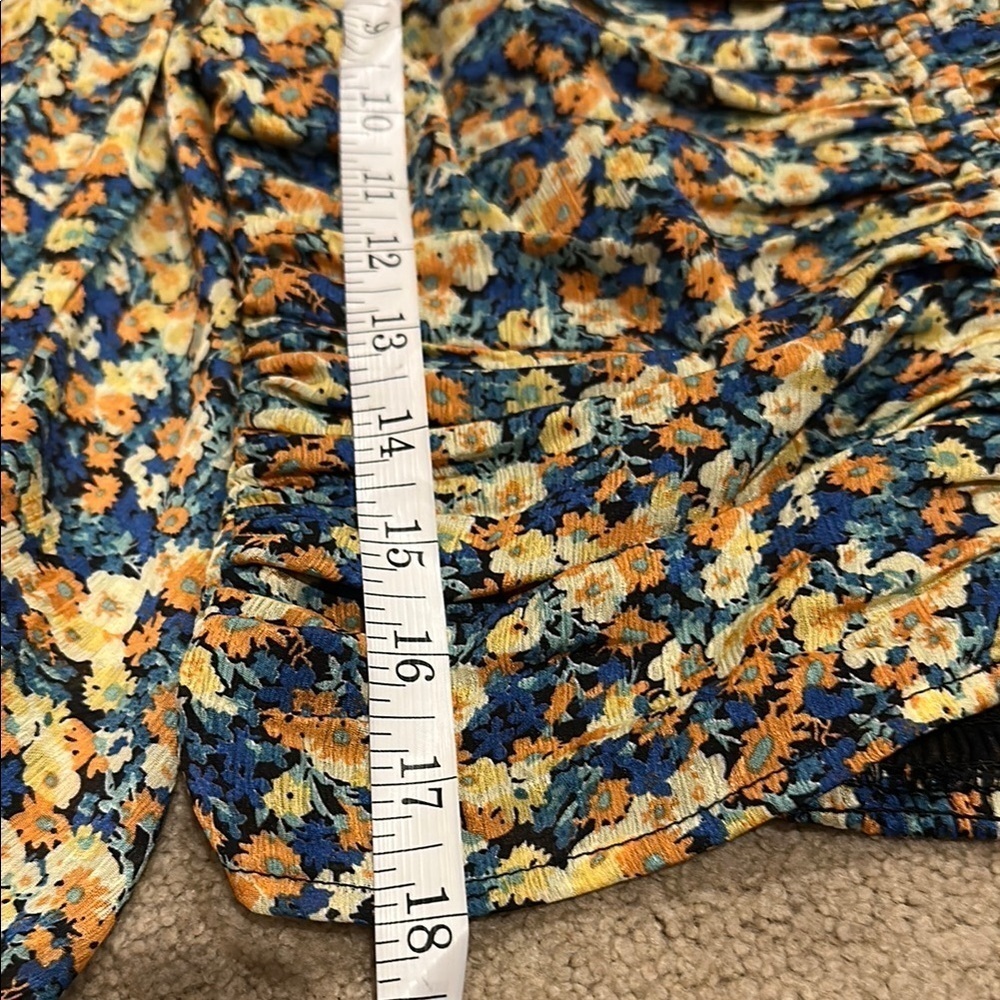 Astr Yellow and Blue Ruched Floral Crop Blouse​​​​​ - Picture 6 of 8